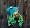 BeanieSkull Caps Lustige Häkelstrick-Bart-Oktopus-Mütze, neonfarben, Winter, warm, winddicht, Cosplay, Tentakel, Pirat, Beanie-Mütze, Sturmhaube, Par6263398