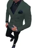 Men's Suits Green Blazer With Black Pants Silm Double-Breasted Men Costume Homme Business For Groom Tuxedos(Top Pants)