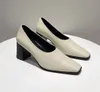 A linha chunky heel sandálias designer vestido sapatos feminino preto marrom couro saltos cabeça escritório slacker sapatos tamanho com caixa