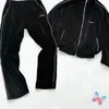 23 Winter Askyurself-jassen Zwart fluwelen borduursel Letter gesplitst Casual sport-hoodies Set High Street Ritsjasbroeken 240105