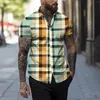 T-shirt da uomo Primavera Estate Casual Stampa scozzese Risvolto Camicia a maniche corte Top Camisas De Hombre Per uomo Ropa Panno