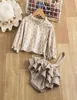 2PCS Vintage Baby Girl Sukienki Ubrania Set Summer Botton Girl