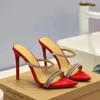 2024 Gianvito Rossi Stiletto Sandals Slippers Rhinestone Slippers البغال الجلود الشرائح المنزلق على نهاية القدم المفتوحة للنساء المصممين أحذية المصنع أحذية