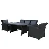 Wohnzimmermöbel, klassisches Terrassenmöbel-Set für den Außenbereich, 4-teiliges Conversation-Sofa aus schwarzem Korbgeflecht mit dunkelgrauen Kissen, Wy000055Aab Dhlyy
