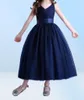 Elegant Flower Girls Dresses Navy Blue Sleeveless Graduation Dress Kids Wedding Party Ball Gown Vestido1437643