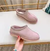 Women Tazz Tasman Slippers Boots Winter Plush Casual Warm Real Genuine Leather Slip-on Cotton boots Chestnut