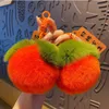 Fruit Persimmon Keychain Soft Fluffy Keychains Söta plysch Key Rings Keyring Pompom Keychain Decoration