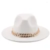 Bérets Chapeau Femme Large Bord Épais Chaîne En Or Bande Classique Noir Beige Sauvage Panama Cowboy Jazz Hommes Casquettes Luxe Fedora Chapeaux Femmes