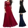 Langes Kleid, modisches, passendes Damenkleid, O-Ausschnitt, 3/4-Ärmel, A-Linie, langes Kleid zum Geburtstag