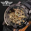 Winner Fashion Gold Black Roman Number Dial Luxury Design Clock Mens Watch Top Brand Cool Mechanical Skeleton Male Wrist Watches266S