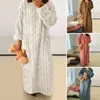 Kadınların Pijama Mercan Velvet Nightgown Maksi Etek Rahat Polar Cepleri ile Bükülmüş Doku Kadınlar Sıcak Kış