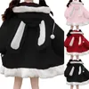 Kawaii Bluzy Kobiety lolita zima ciepła lambowola duża bluza śliczne króliczki uszy długie rękawie z kapturem kurtka z kapturem 240105