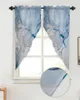 Curtain Marble Blue White Lines Triangular For Cafe Kitchen Short Door Living Room Window Curtains Drapes