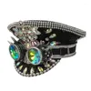 Berets Bejeweled Crystals Disco Hat With Heavy Sequins And Sexy Goggles For Party Male Female Dancing Comedian Actor