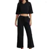 Damen Zweiteilige Hosen WPNAKS Frauen 2 Hosen Sets Sommerkleidung Halbarm V-Ausschnitt Crop Tops und weites Bein Set Sexy Club