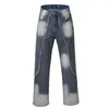 Mäns jeans high street slips färgämne tvättade randiga blått för män och kvinnor rak lapptäcke baggy denim byxor överdimensionerade lösa kargos