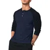 Men's T Shirts Collar Color-blocked Top Slim Fit Long Sleeve T-shirt With O Neck Color Matching Patchwork Mid Length For Fall