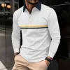 Herren-Poloshirts, bequemes, modisches, stilvolles Hemd, bequeme, kontrastierende Passform, volle Ärmel, braune Baumwollmischung, Grau, Rosa