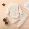 Citgeett Herbst Solide Infant Baby Mädchen Strampler Tops Hosen Anzug Langarm Taste Pullover Stricken Casual Hosen Kleidung 240105