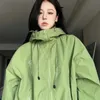 HOUZHOU Harajuku Grüne Jacken Frauen Y2k Streetwear Mäntel Übergroße Herbst Outdoor Übergroße Vintage Jacke Trending Produkte 240105