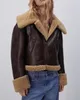 Outono inverno feminino engrossado quente dupla face jaqueta curta femal casaco marrom 240105