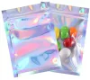 wholesale 100 Pieces Resealable Smell Proof Bags Foil Pouch Bag Flat laser color Packaging Bags for Party Favor Food Storage Holographic