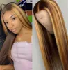 Ombre Highlight Wig Brown Honey Blonde Colored HD Whole Lace Front Human Hair Wigs Straight Full 360 Frontal Wiges Remy diva12805301