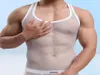 Seksowna przezroczysta singlet Otroże Zobacz, chociaż koszula bez rękawów oddychająca kulturystyka kamizelka fitness TOP TOP Men Mesh1420436