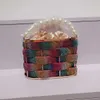 Bolsa de ombro portátil, cesta de tecido vegetal com diamantes metálicos brilhantes e coloridos, gaiola de pássaros, bolsa de jantar, balde de água, menina crossbody 240106