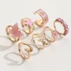 Cluster Rings Sindlan Y2k Cute Butterfly Pink For Women Kpop Flower Hug Star Crystal Fashion Set Jewelry Anillos Mujer Envio Gratis Todo
