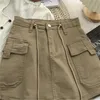 Tallas grandes Bolsillos LaceUp Vintage Falda vaquera Verano Suelto Casual Sólido Mini Faldas Primavera Moda coreana Faldas Ropa de mujer 240106