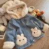 Automne Hiver épaississez des bébés filles chaudes veste en jean mignon en peluche oreilles de lapin manteaux à capuche pour filles vêtements de vêtements d'extérieur 28y 240105