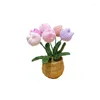 Fleurs décoratives tricotées à la main, fil de laine, ornement en pot, tulipe au Crochet, plantes à fleurs de tournesol pour la maison, la chambre, le bureau, décor de bureau