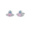 Boucles d'oreilles à tige Western Empress Dowager Argent Saturne Gouttes d'eau Longues Diamants Étincelants Cristal Clous d'oreille Clip Deux Styles d'usure Mode pour Femmes Bijoux Z737