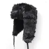 Berets Russische Männliche Männer Warme Pelz Bomber Hüte Solide Verdicken Earflap Caps Leifeng Schnee Wärmer Winter Herbst Mode Hut