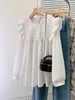 Women's Blouses Chic Sweet Roupas Femininas Loose Fitting Long Sleeved Doll Shirt Female Top Blusas Mujer De Moda 2024 White Pleated Blouse
