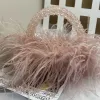 2024 Beaded fur bag designer brand Clear Acrylic crystal stone bead totes handbag women handmade summer party small big bucket purse Messenger Bags