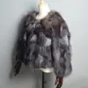 Kvinnor Real Silver Fox Fur Coats Winter Warm Natural Jackets Russian Lady Short Style äkta ytterkläder 240105