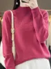 Fashion Spring Long Sleeve Women Knitted Sweater 100% Merino Wool Mock Neck Pullover Clothing Knitwear Basic Jumper Tops 240105