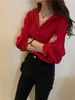 Женские блузки, осенние красные однобортные свободные рубашки, женская повседневная модная одежда с длинным рукавом, офисные женские топы, женские трендовые простоты
