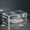 Boîtes de rangement Organisateur de maquillage transparent en plastique avec 3 tiroirs amovibles des supports de rouge à lèvres supérieurs Améliorez votre commode de salle de bain