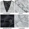 Vests HiTie Silver Silk Mens Suit Vest Tie Set Jacquard Sleeveless Waistcoat Jacket Necktie Hankerchief Cufflinks Sky Blue Mint Beige