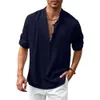 Весенне-осенняя мужская модная футболка, новая рубашка из хлопка и конопли, свободная и повседневная пляжная рубашка в стиле хиппи, футболка с длинными рукавами