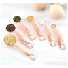 Herramientas de medición Cuchara medidora de cobre de acero inoxidable Herramientas para hornear de cocina Cucharas medidoras de oro rosa Taza 6 unids / set Wjy591 Entrega de gota Dhc9R