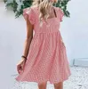 Casual Dresses Flying Sleeve Women's Dress 2024 Summer Fashion Short Vestidos High midja Elegant Mini Plaid Square Collar Red