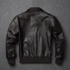 Veste en cuir véritable pour hommes, couche supérieure, vestes de pilotes militaires, veste de vol A2 de l'armée de l'air, manteau surdimensionné marron foncé 240106