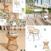 Meubles de salon Meubles de balcon Ensemble de patio 3 pièces Chaises d'extérieur en osier avec table en verre et coussin doux en rotin Drop Deli Dhjhd