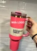 H2.0 Pink Quenched 40oz Edelstahlbecher Glas Silikongriff Deckel Strohhalm Autotasse der zweiten Generation Weiter trinken Kaltwasserflasche