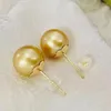 Dangle Earrings Gorgeous 10-11mm South Sea Round Gold Pearl Stud Earring18k Sterling Silver 925 For Women