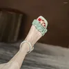 Klänningskor lyxig pärlor höga klackar kvinnor sandaler chunky sommarkristall 2024 fest sexiga tofflor mode glider